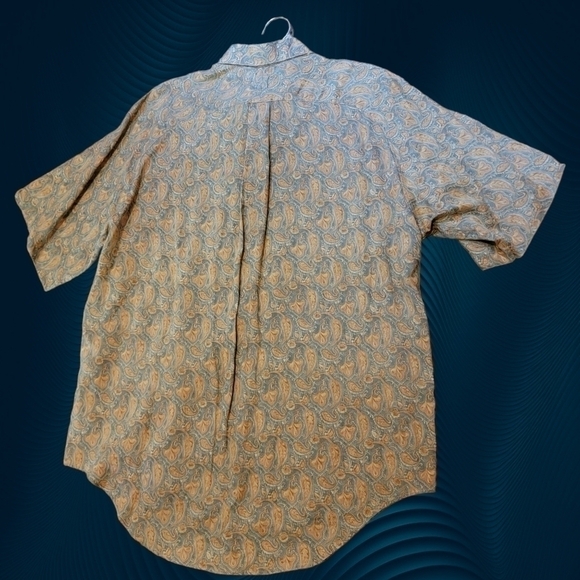 JOSEPH ABBOUD - MEN’S Large Linen PAISLEY PRINT DRESS SHIRT Tan Green T22 - Picture 2 of 6